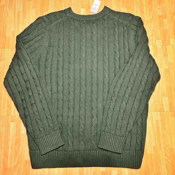 L.L.Bean Cable Knit Cotton Sweater Green M Regular NWT Classic Crew Neck - Picture 4 of 4